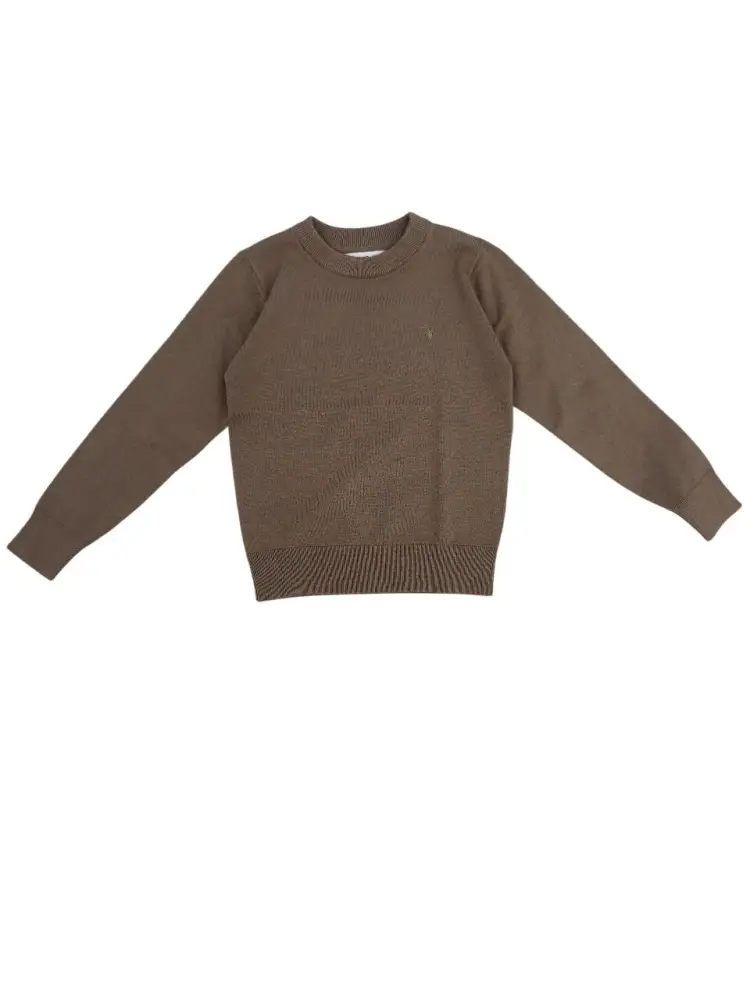maglia beige scuro bambino in misto cotone micro logo sul petto