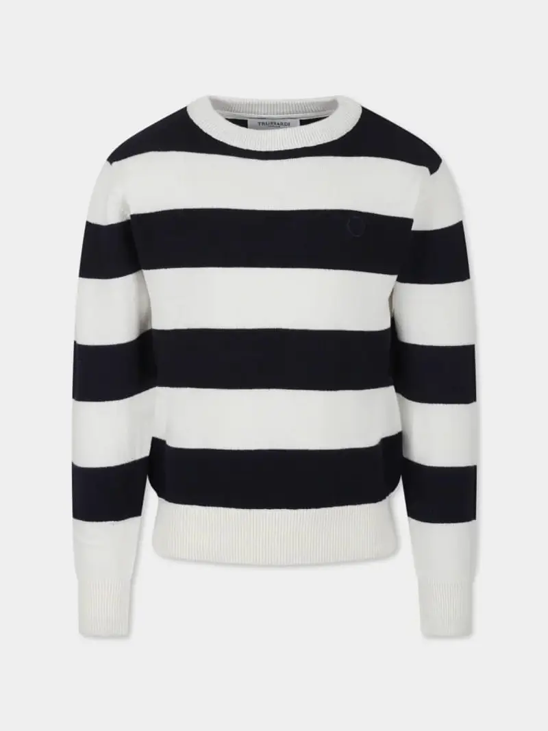 Trussardi maglia blu navy bambino a righe logo ricamato sul petto