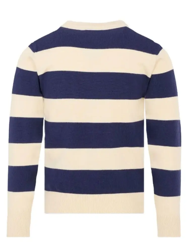 maglia blu navy bambino a righe mini logo sul petto miniatura 2