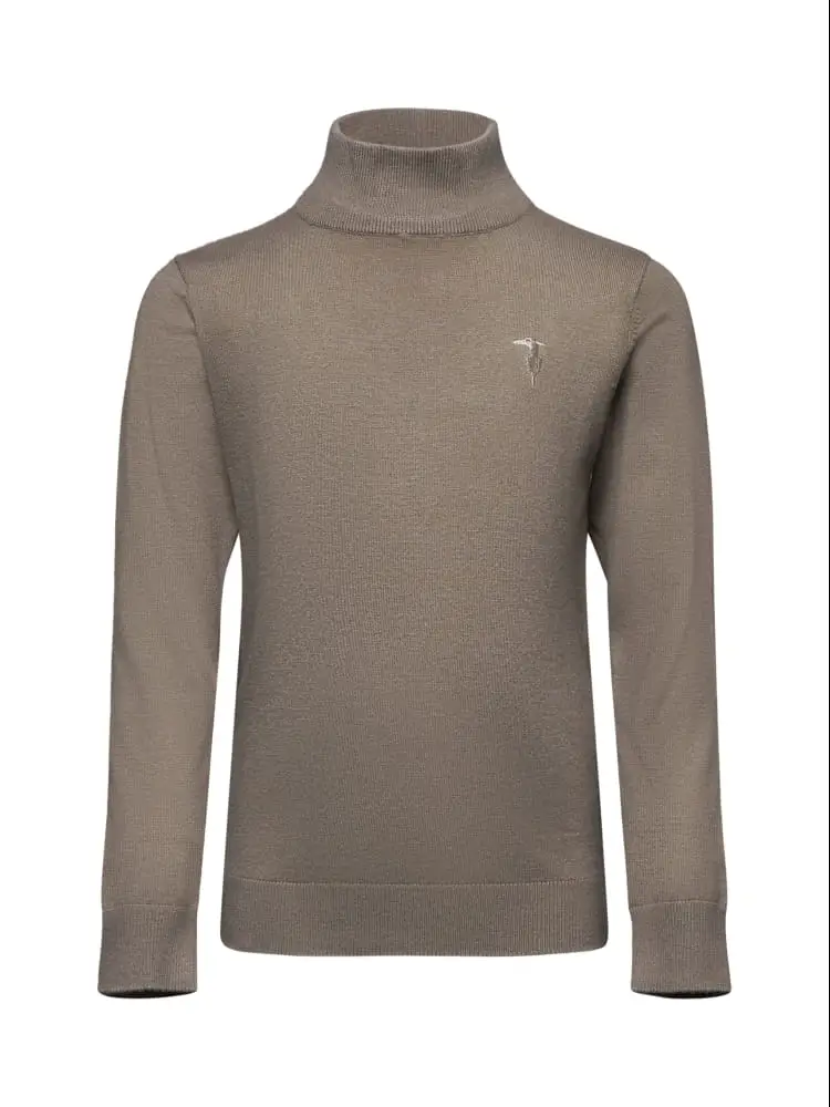 maglia collo alto kids/junior pehe in cotone beige con logo ricamato