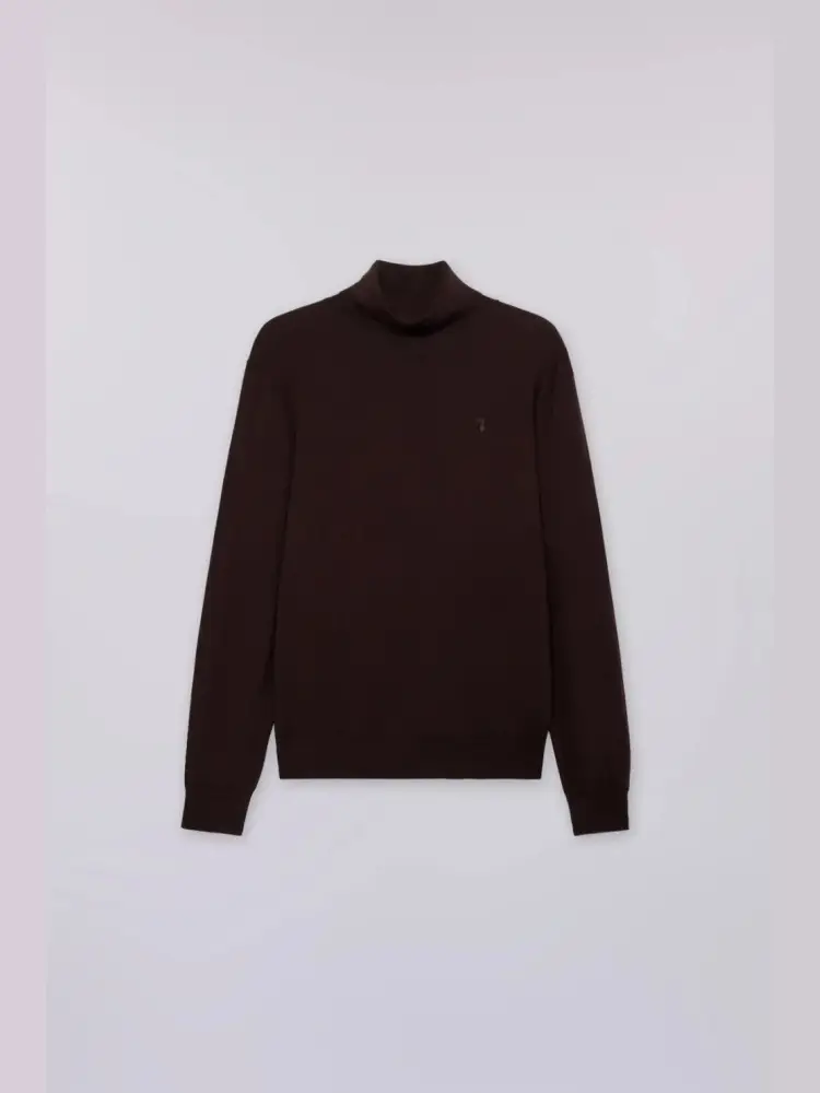 maglia dolcevita in viscosa stretch marrone scuro