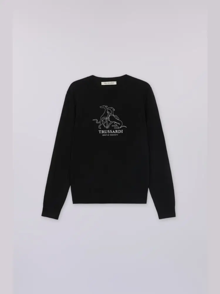 maglia girocollo in misto lana nero con ricamo gentle society