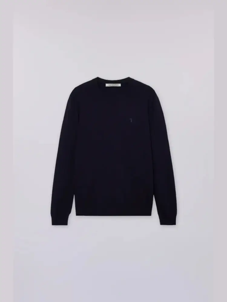 maglia girocollo in viscosa stretch blu scuro