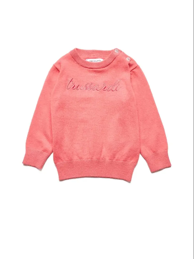 maglia infant olikiso in misto lana cashmere rosa con logo firma ricamato
