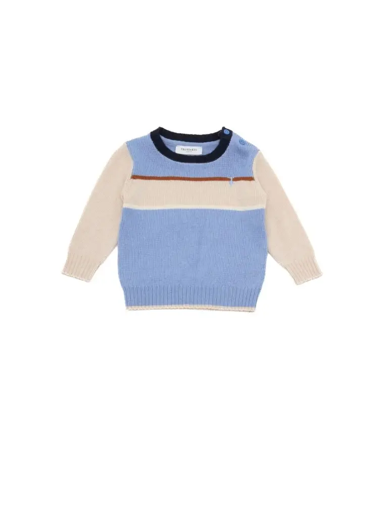 maglia infant tiasse in misto lana cashemere azzuro e beige