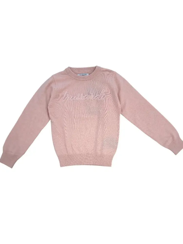 maglia kids/junior a girocollo rosa con logo frontale