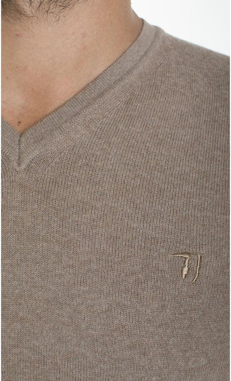 Maglia scollo v, colore cammello miniatura 2