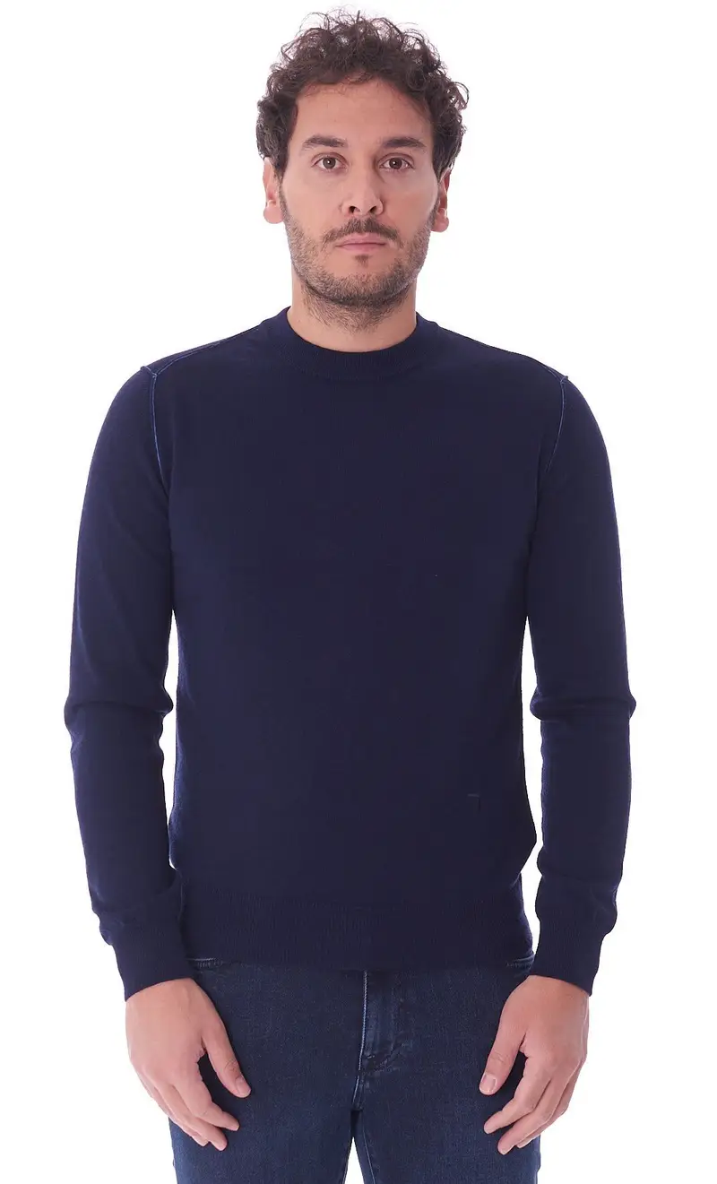 Maglia trussardi girocollo a taglio vivo, colore blu