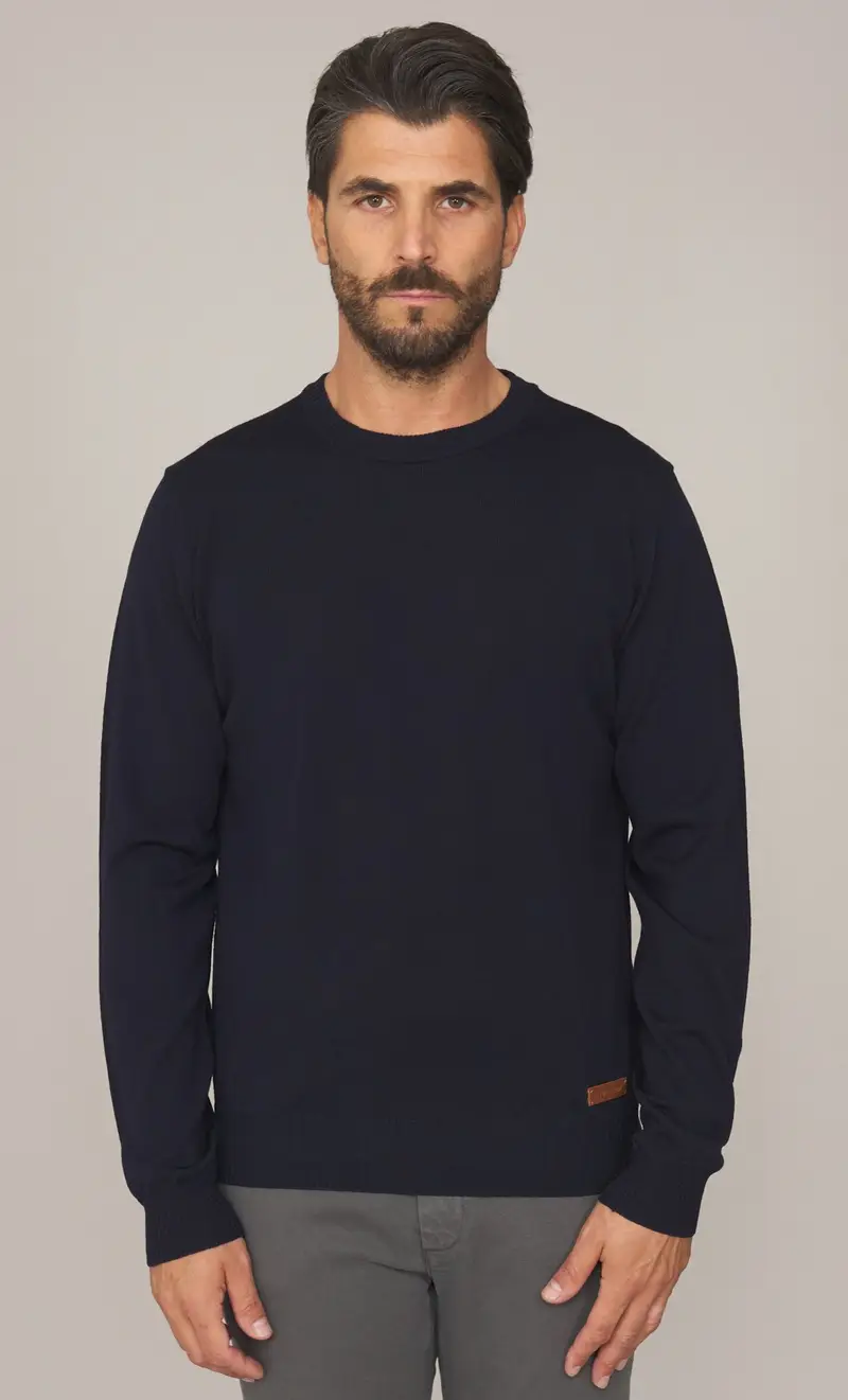 Maglia trussardi girocollo in pura lana, colore blu
