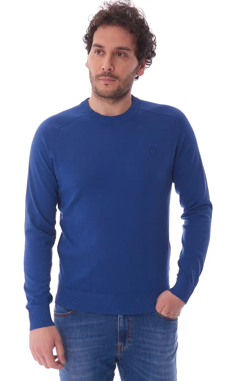 Maglia trussardi in filo con logo, colore bluette