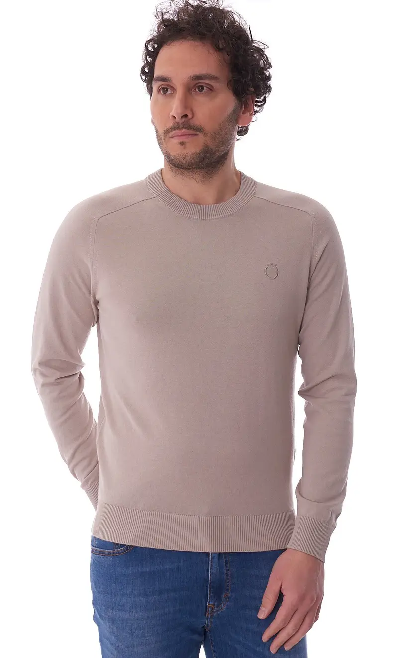 Maglia trussardi in filo con logo, colore sabbia