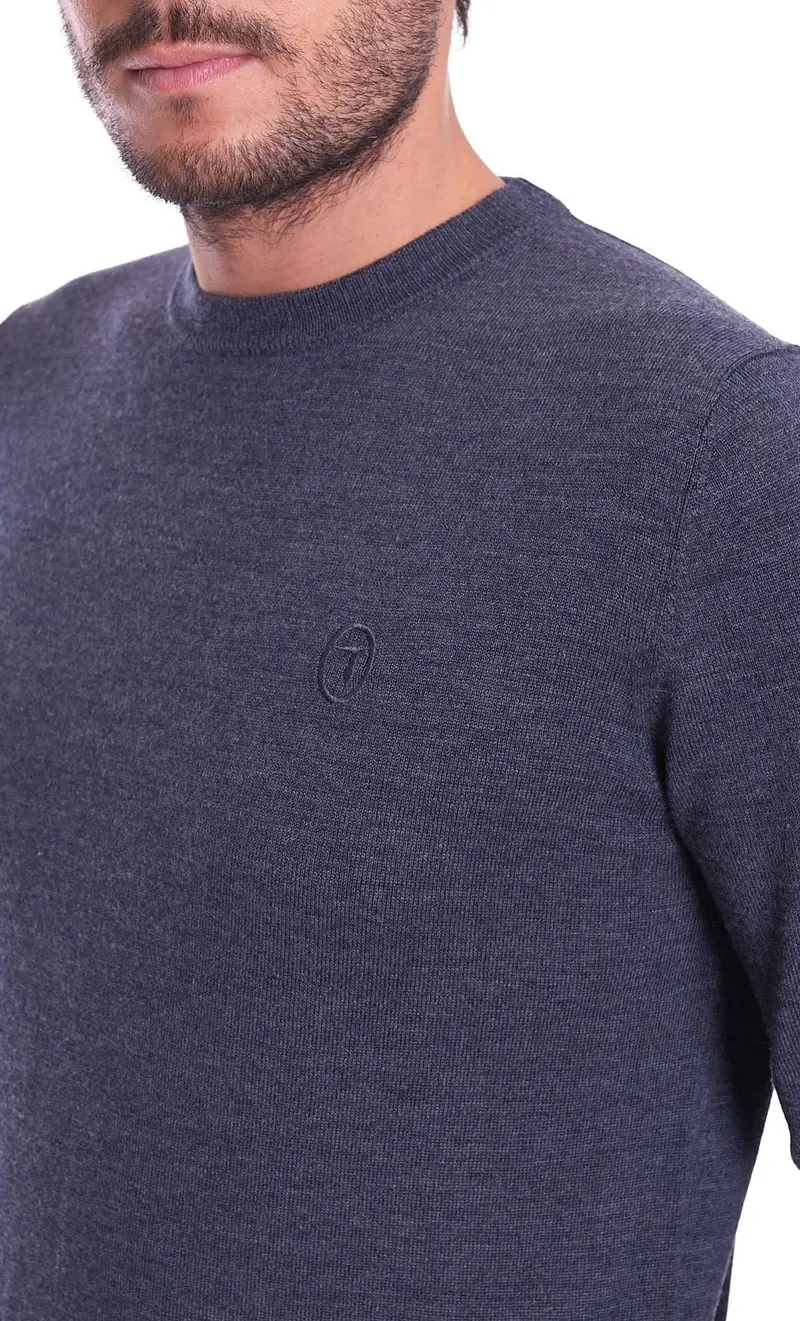 Maglia trussardi jeans girocollo slim fit in pura lana, colore grigio miniatura 2