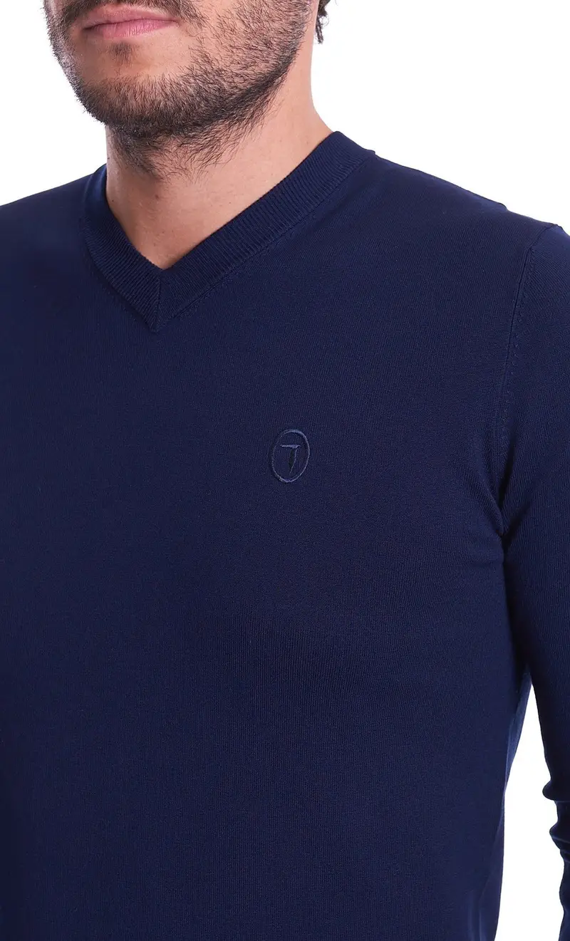 Maglia trussardi jeans scollo a v slim fit in viscosa, colore blu miniatura 2