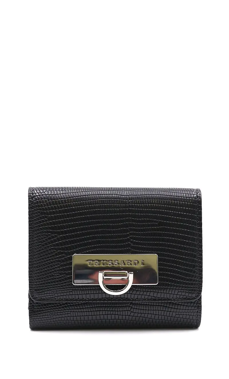 Mini portafoglio continental trussardi ivy, colore nero