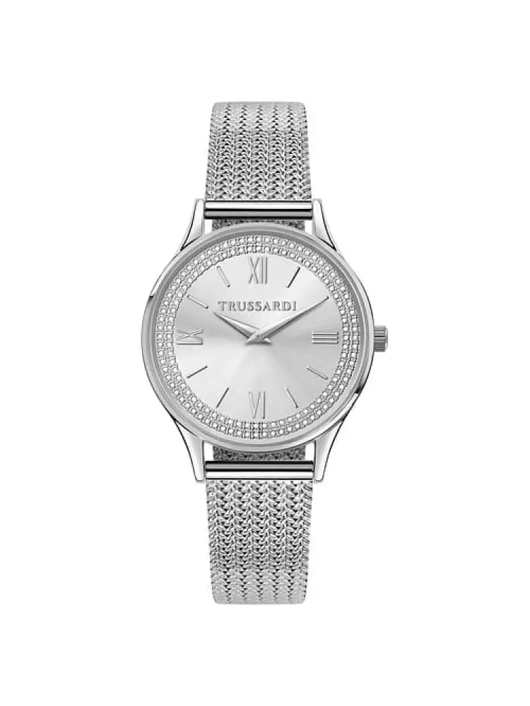 orologio donna t-star in acciao silver maglia milano quadrante con brillantini