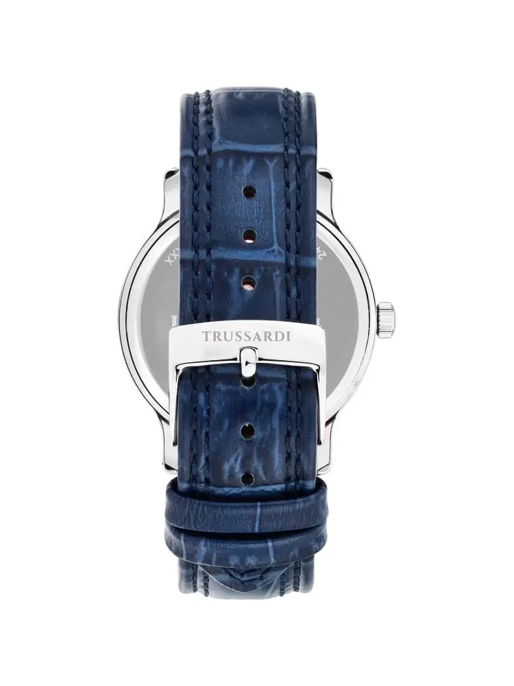 orologio t-inedito cassa acciao cinturino in pelle blu miniatura 4