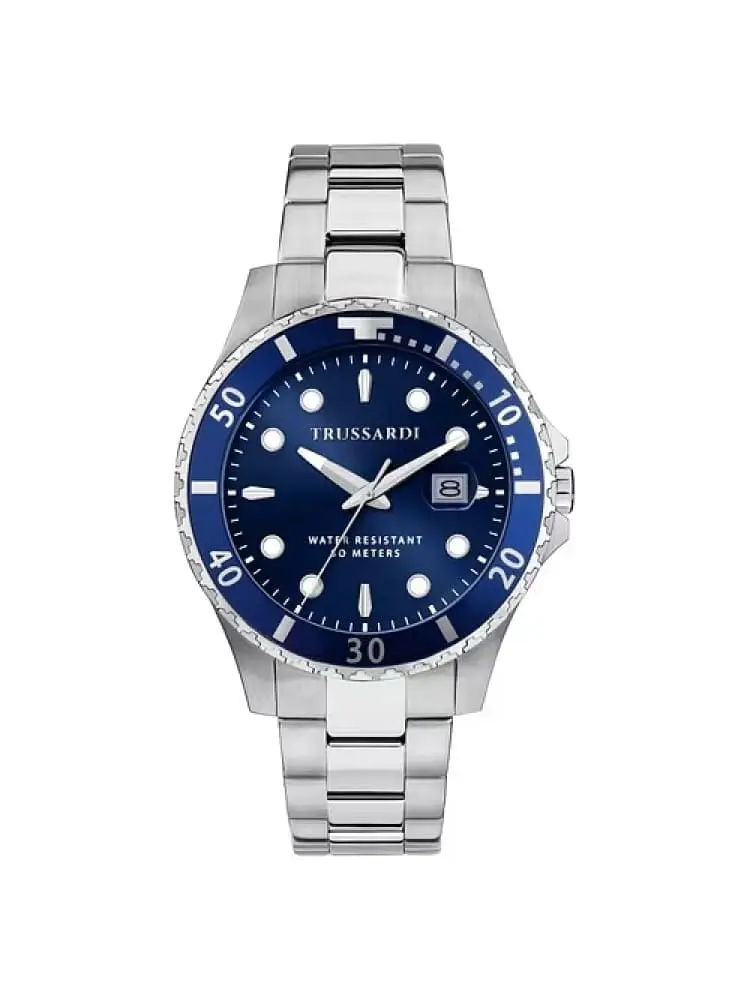 orologio uomo city life in acciao silver con quadrante e ghiera blu