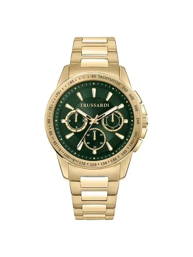 orologio uomo t-hawk in acciaio dorato quadrante multifunzione verde