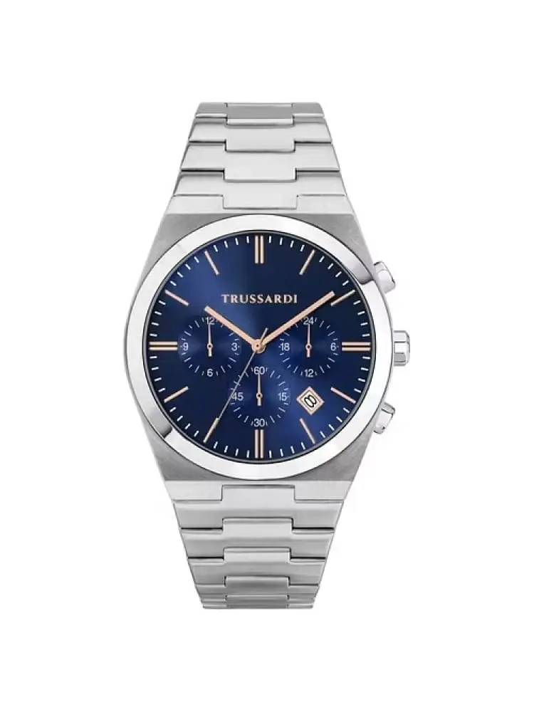 orologio uomo t-milano in acciaio quadrante chrono blu indici gold rosè