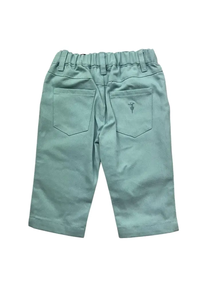 pantalone azzurro neonata in cotone mini logo sul retro