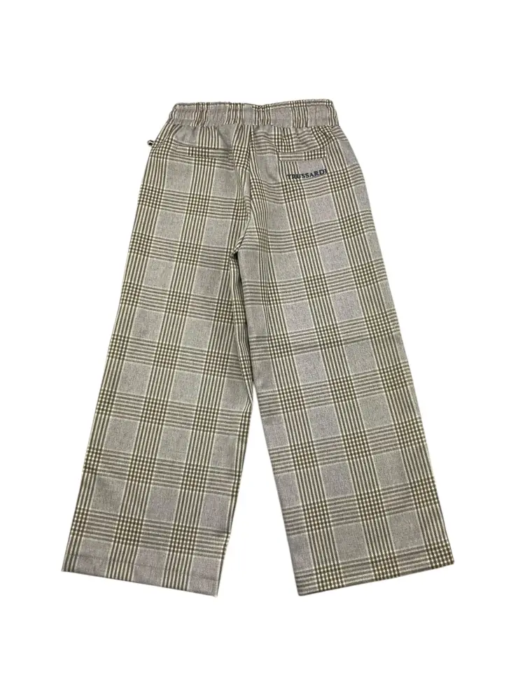 pantalone beige bambina in misto viscosa a quadri mini logo miniatura 2