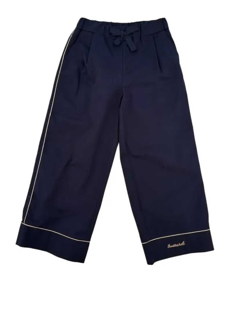 Trussardi pantalone blu navy bambina in cotone mini logo sul fondo rosa