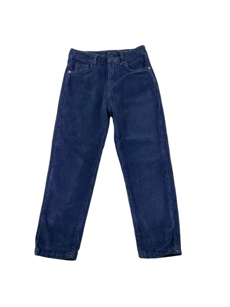 pantalone blu navy bambino in velluto patch logo sul retro