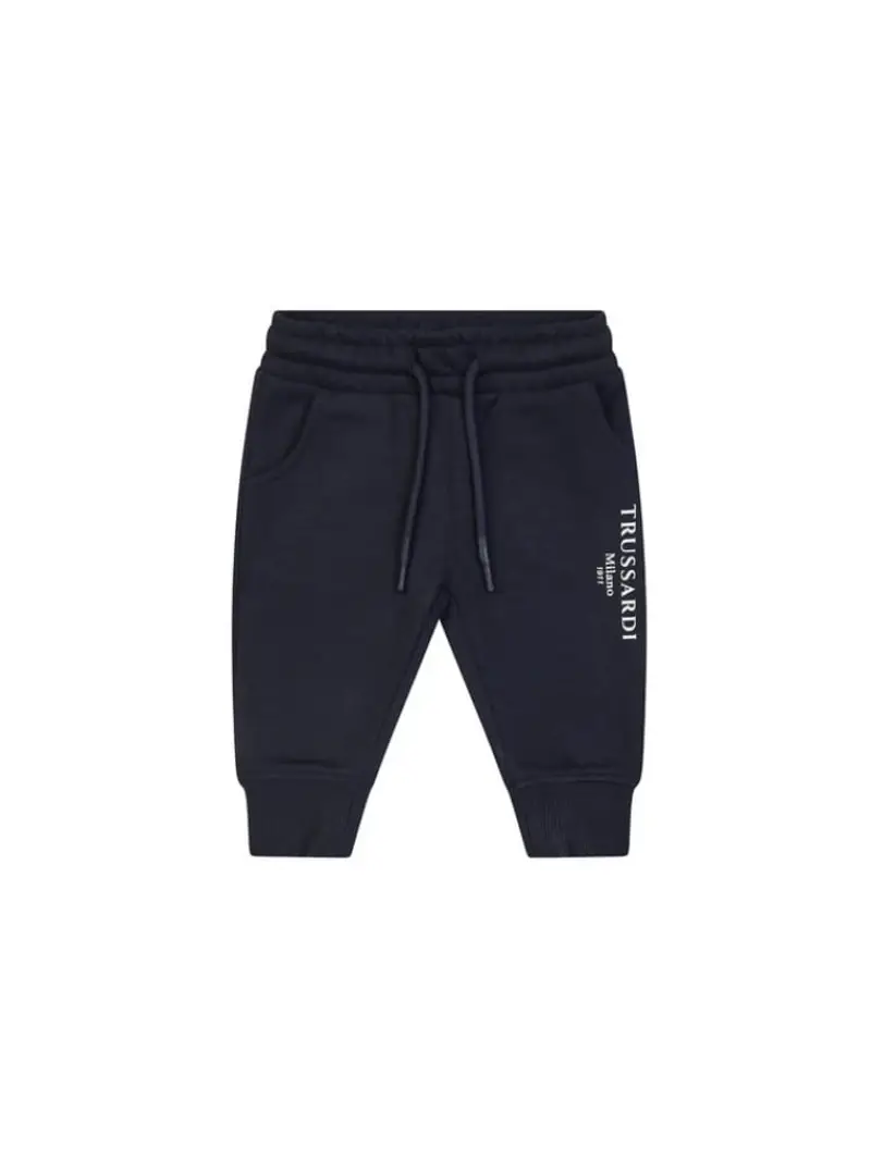 Trussardi pantalone blu navy neonato tuta in cotone logo lettering sul lato