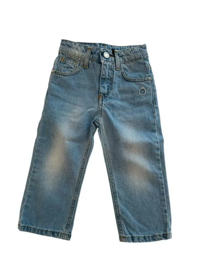 Trussardi pantalone in denim chiaro bambino mini logo ricamato sul lato