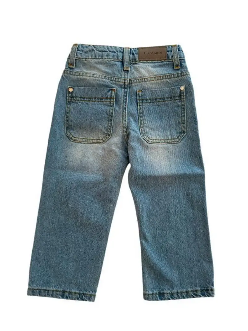 Trussardi pantalone in denim chiaro bambino mini logo ricamato sul lato miniatura 2