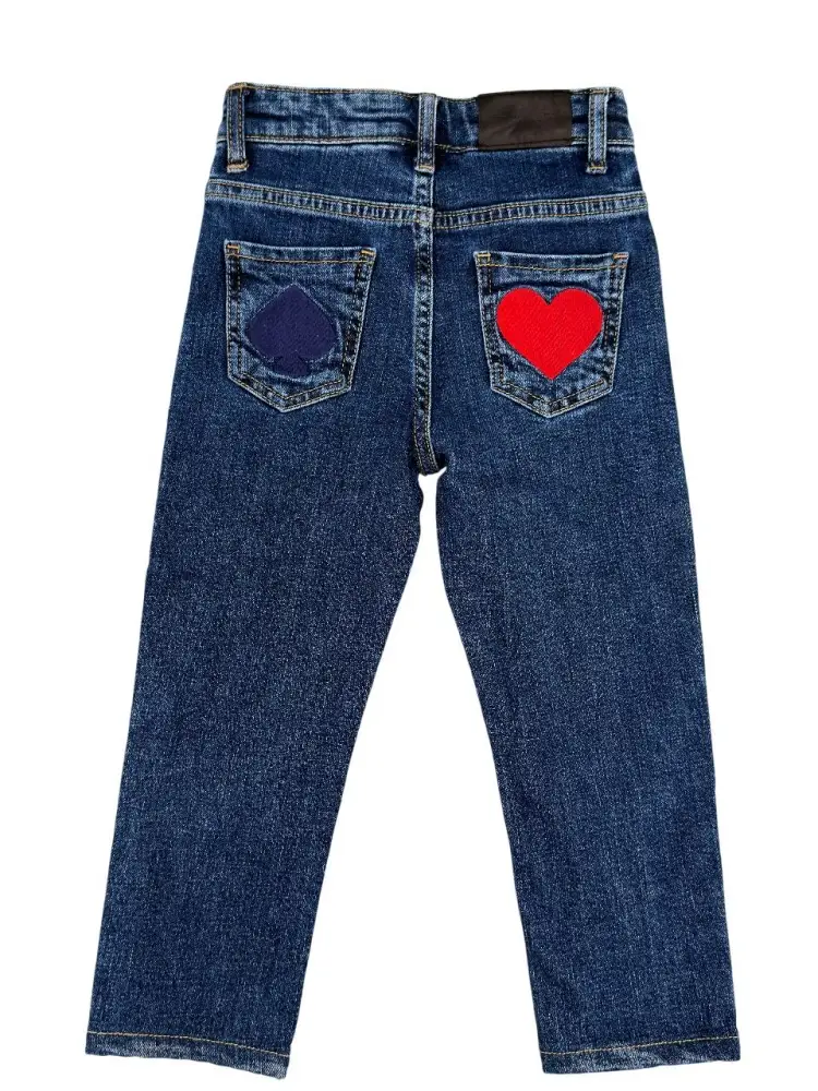 pantalone in denim scuro bambina logo sul retro miniatura 2