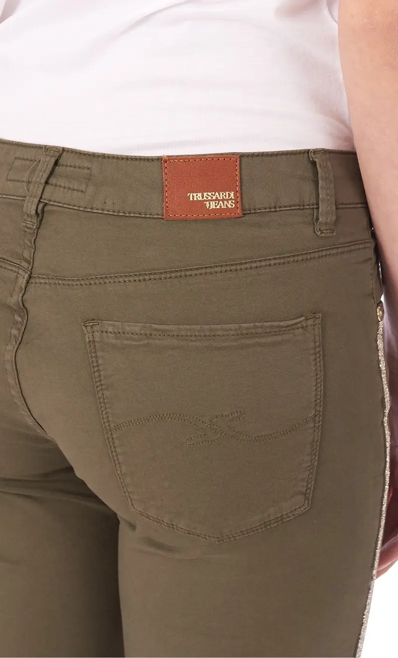 Pantalone trussardi jeans 260 regular con banda, colore verde miniatura 2