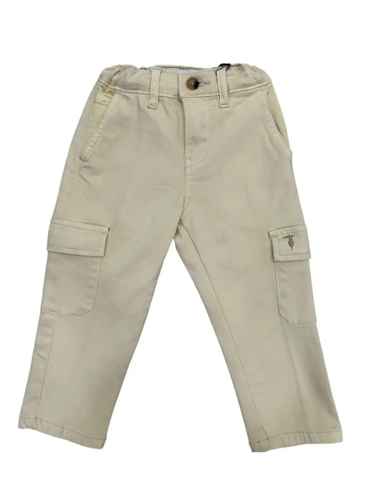 pantaloni kids/junior cargo beige chiari con micro logo