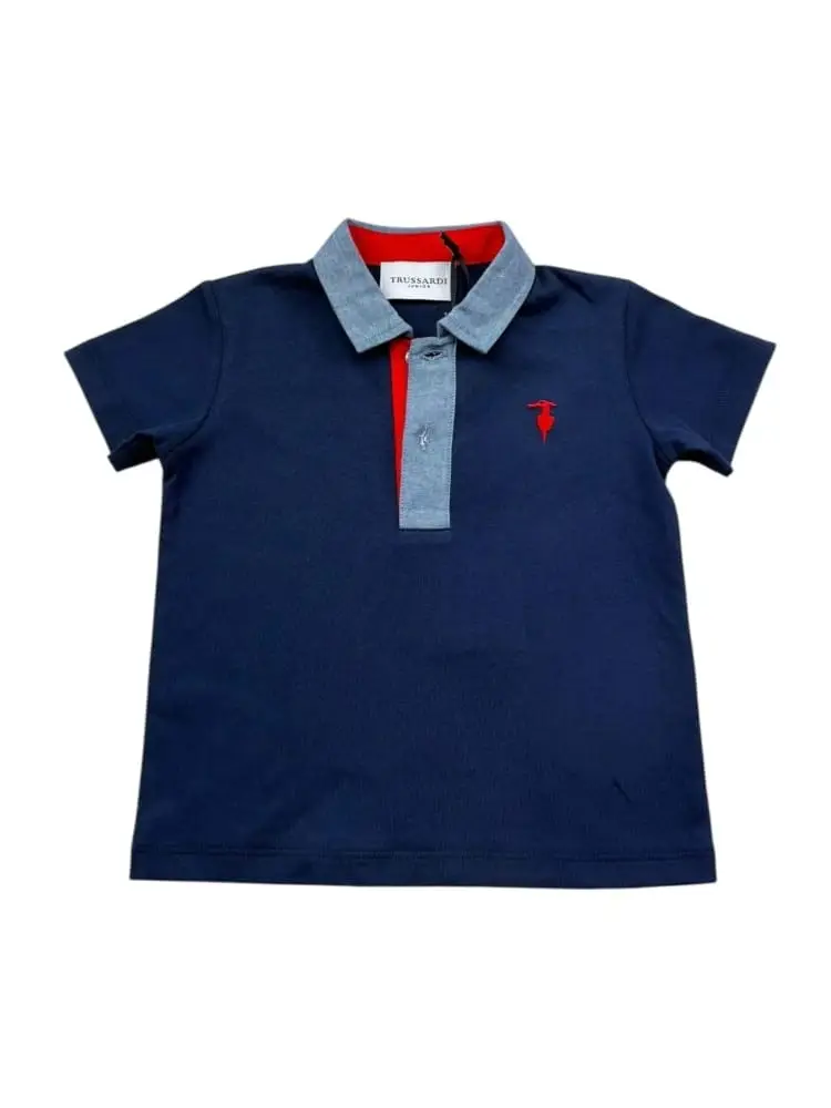 polo blu bambino logo sul petto