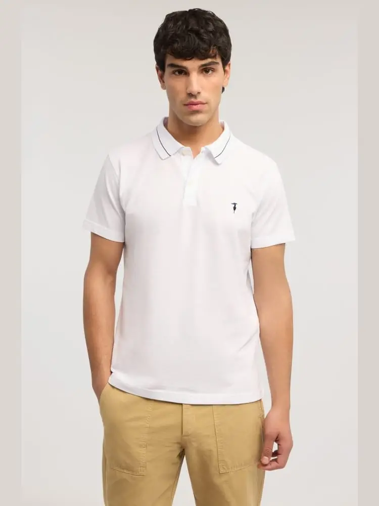 polo regular fit in piquet bianco con perfili miniatura 3