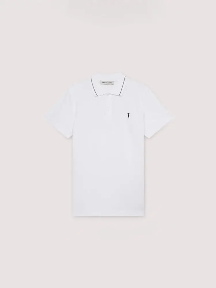 polo regular fit in piquet bianco con perfili