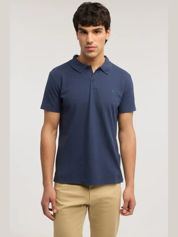 polo regular fit in piquet blu con perfili miniatura 2