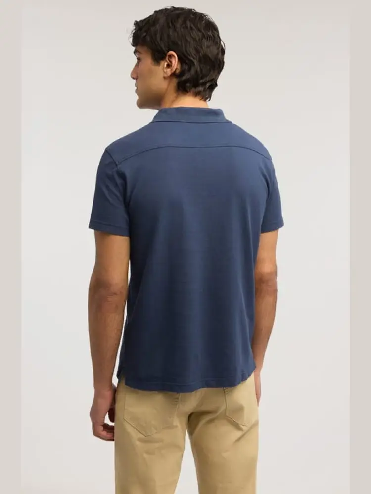 polo regular fit in piquet blu con perfili miniatura 3