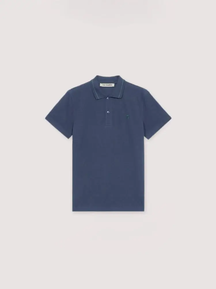 polo regular fit in piquet blu con perfili