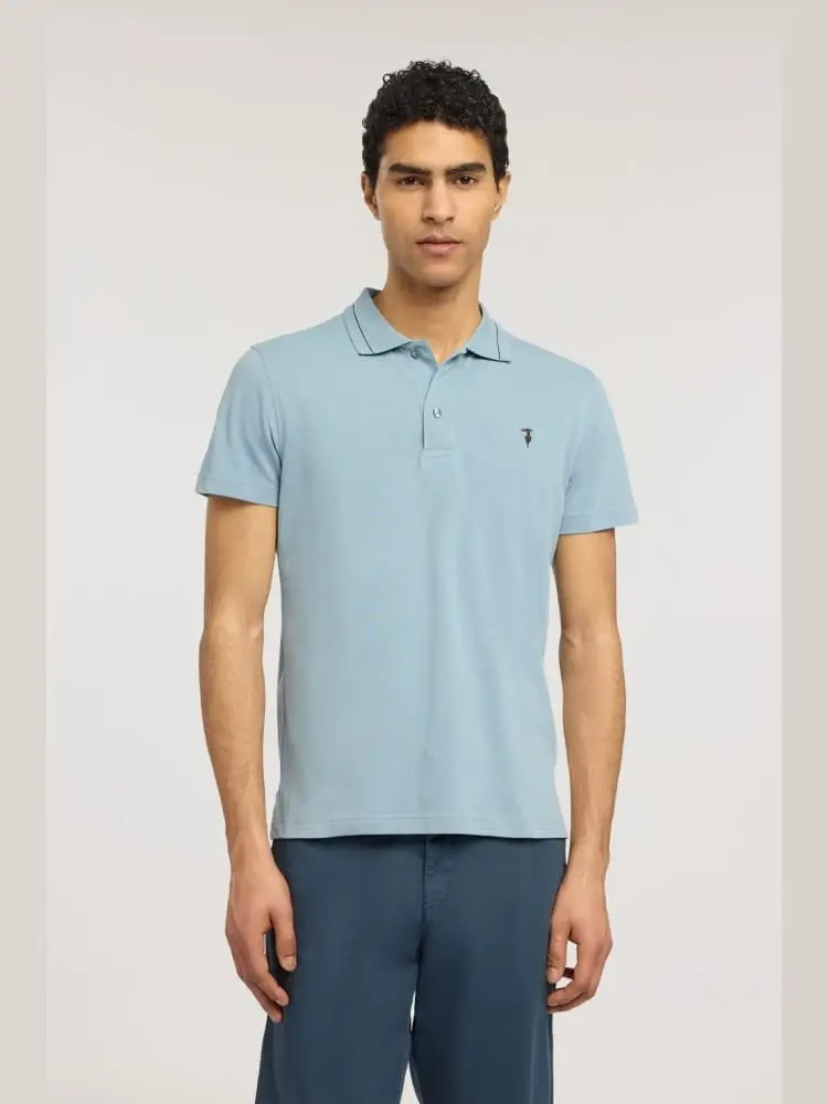 polo regular fit in piquet celeste con perfili miniatura 2