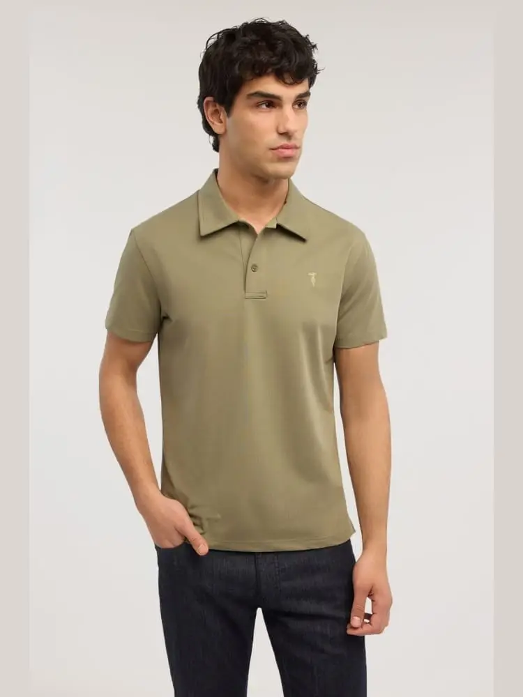 polo regular fit in piquet tecnico verde nilitare miniatura 3