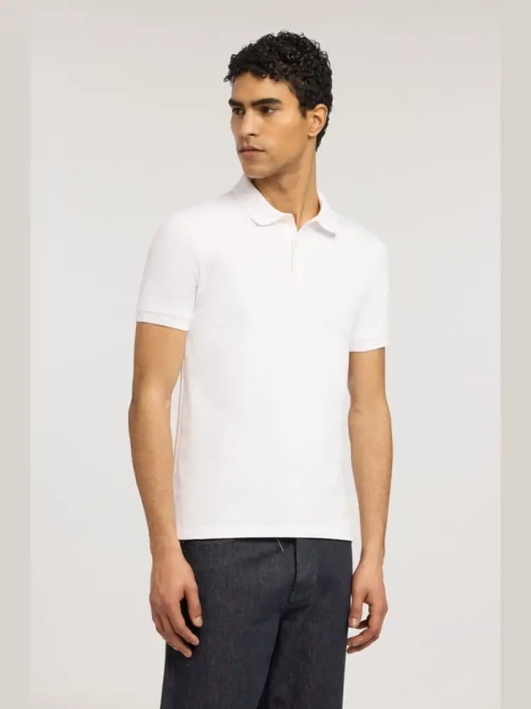 polo slim fit in piquet stretch bianco miniatura 2