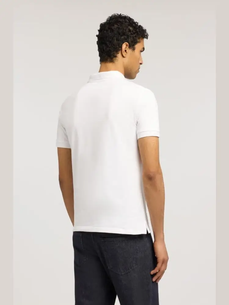 polo slim fit in piquet stretch bianco miniatura 3