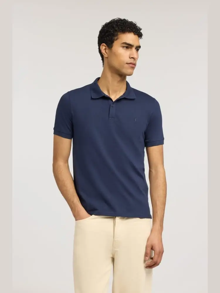 polo slim fit in piquet stretch blu miniatura 3