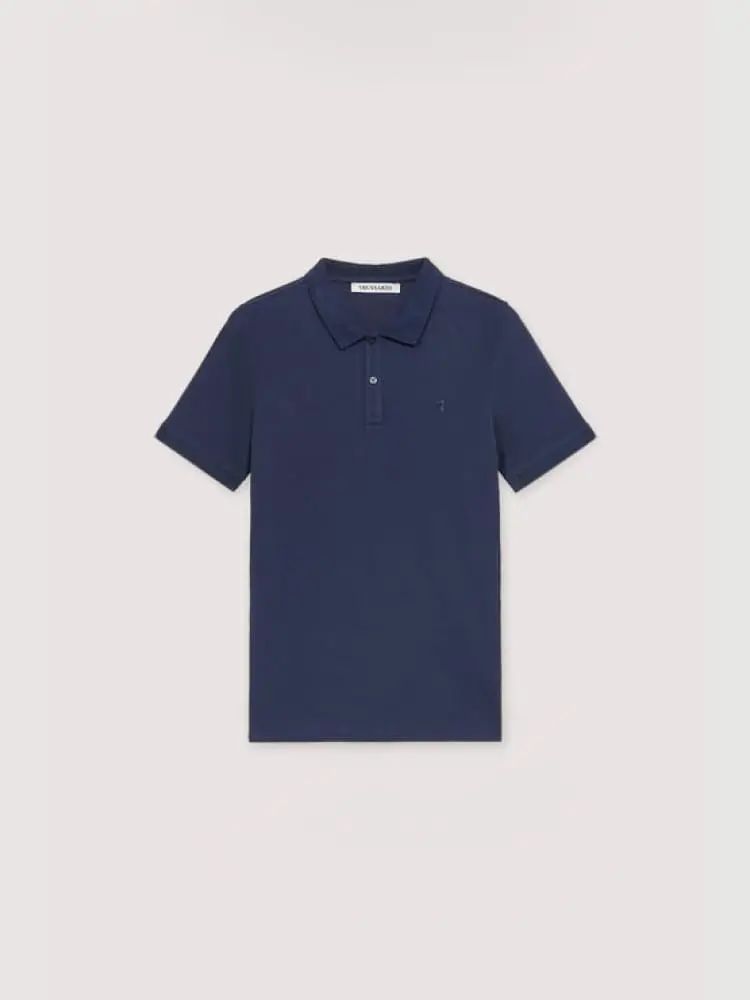 polo slim fit in piquet stretch blu