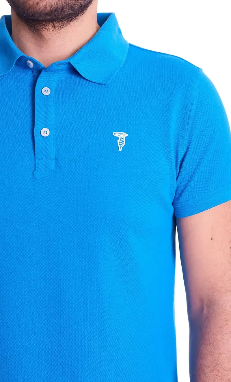 Polo trussardi con logo levriero, colore azzurro miniatura 2
