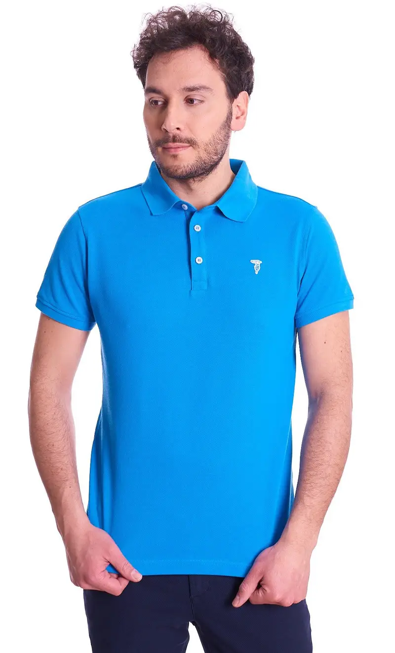 Polo trussardi con logo levriero, colore azzurro