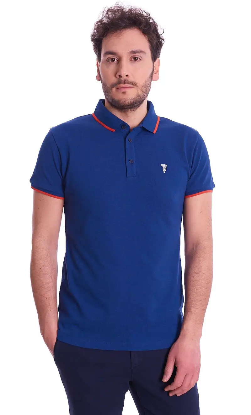 Polo trussardi con profili a contrasto, colore blu