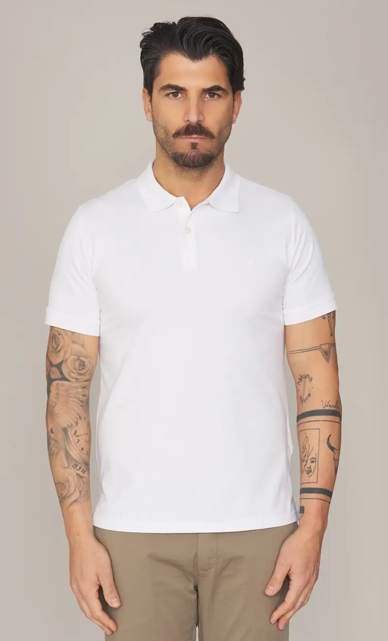 Polo trussardi in piquet stretch con logo, colore bianco