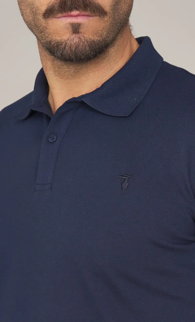 Polo trussardi in piquet stretch con logo, colore blu miniatura 2